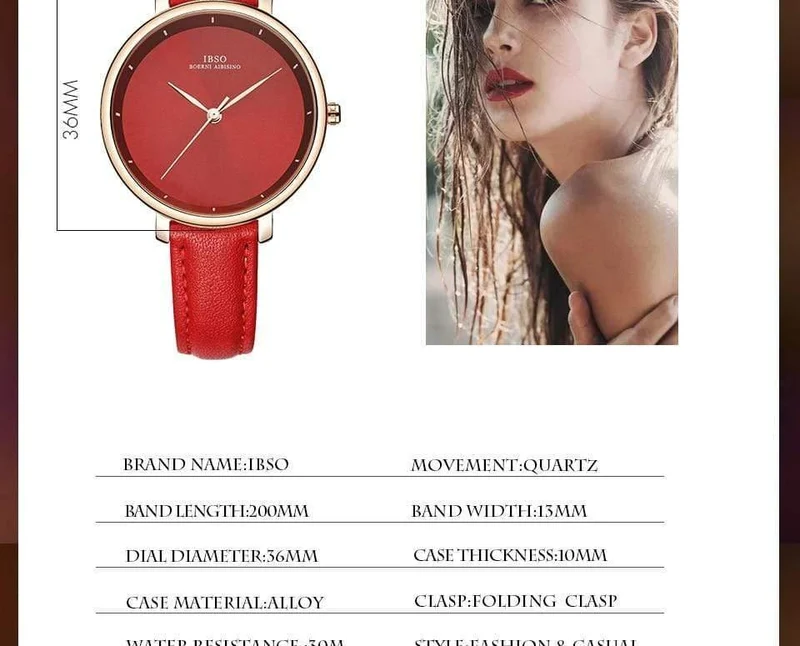 Damenuhren Rot Echtlederband Damen Quarzuhr Damen Wasserdicht Montre Femme