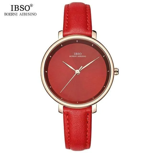 Damenuhren Rot Echtlederband Damen Quarzuhr Damen Wasserdicht Montre Femme