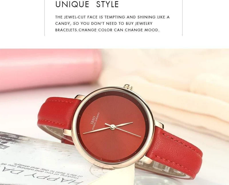 Damenuhren Rot Echtlederband Damen Quarzuhr Damen Wasserdicht Montre Femme