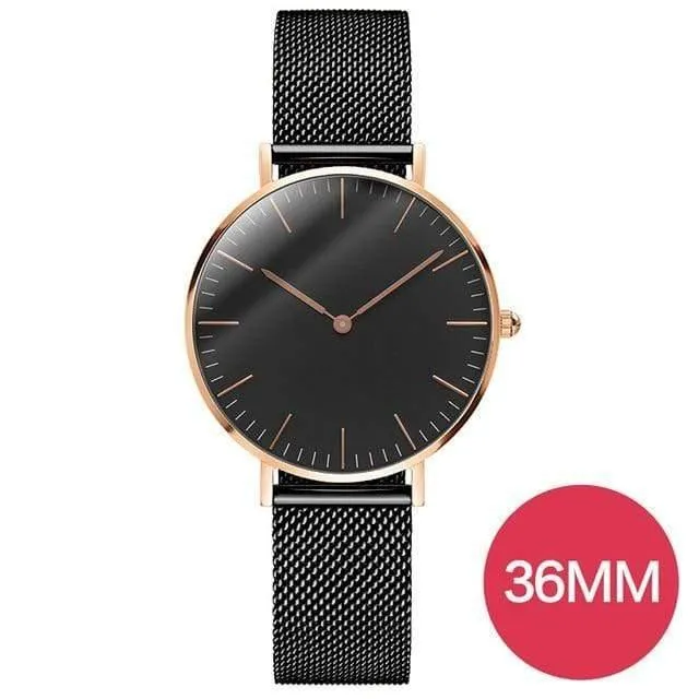 Frauen Uhren Damen Uhr 36mm Edelstahl Weibliche Quarz Armbanduhren Relogio Feminino Zegarek Damski