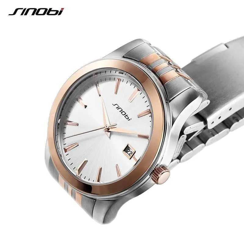 Uhren wasserdichte Sport-Datum-Business-Armbanduhr Gold Edelstahl Band Uhr für Männer Frauen Liebhaber Uhr