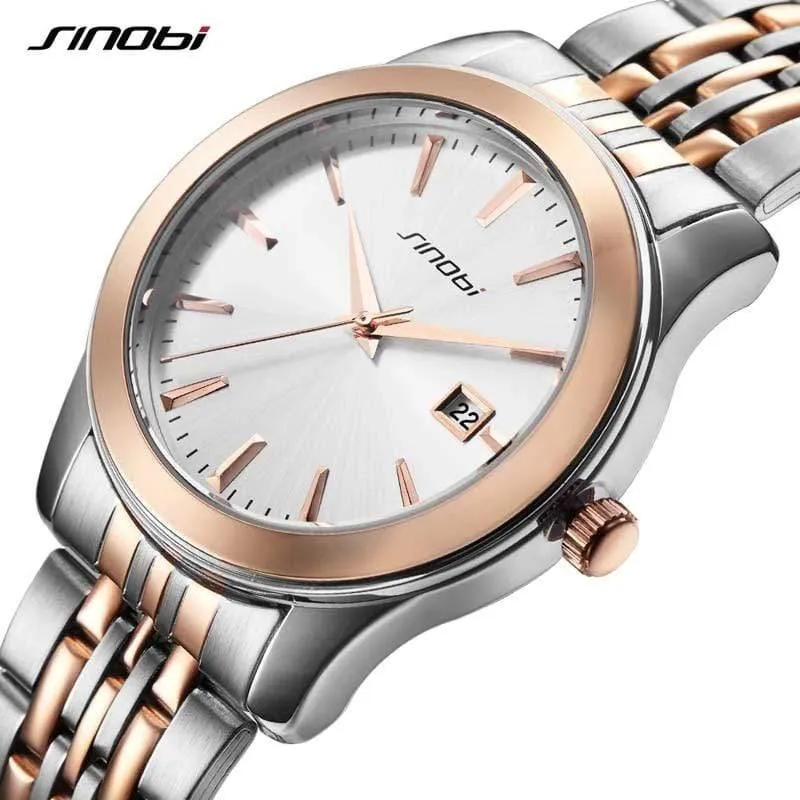 Uhren wasserdichte Sport-Datum-Business-Armbanduhr Gold Edelstahl Band Uhr für Männer Frauen Liebhaber Uhr