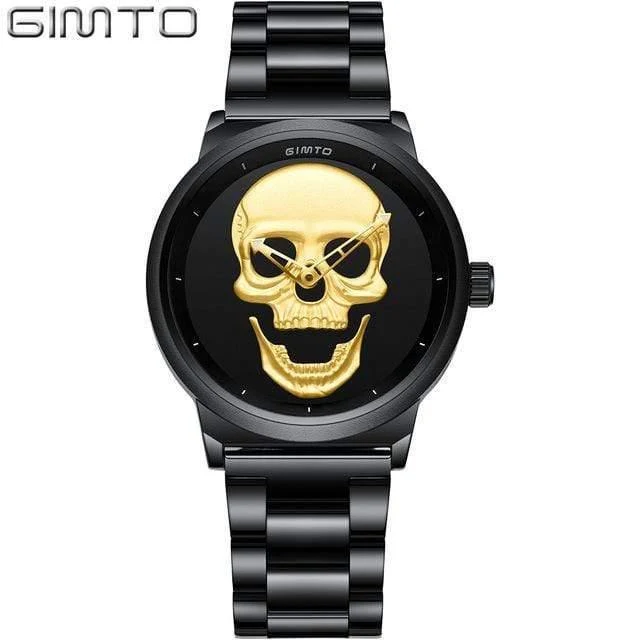 Mode Lässig Gold Liebhaber Schädel Uhr Edelstahl Einzigartige 3D Skelett Muster Frauen Männer Uhren Paar Armbanduhr
