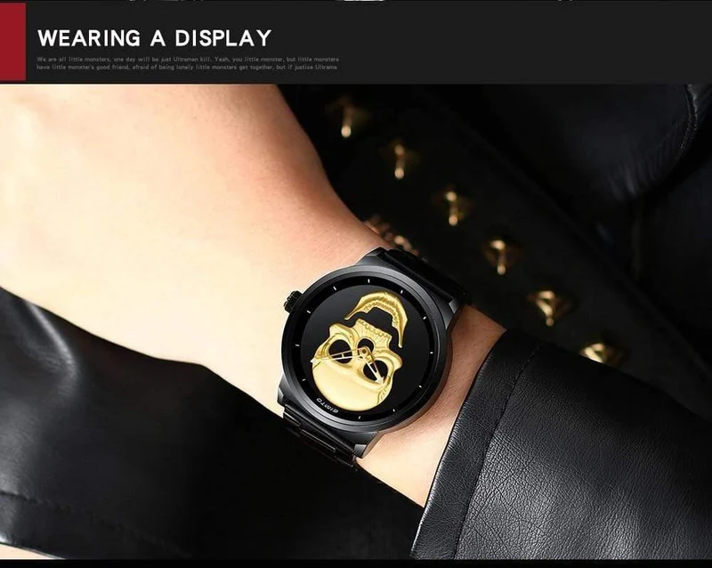 Mode Lässig Gold Liebhaber Schädel Uhr Edelstahl Einzigartige 3D Skelett Muster Frauen Männer Uhren Paar Armbanduhr