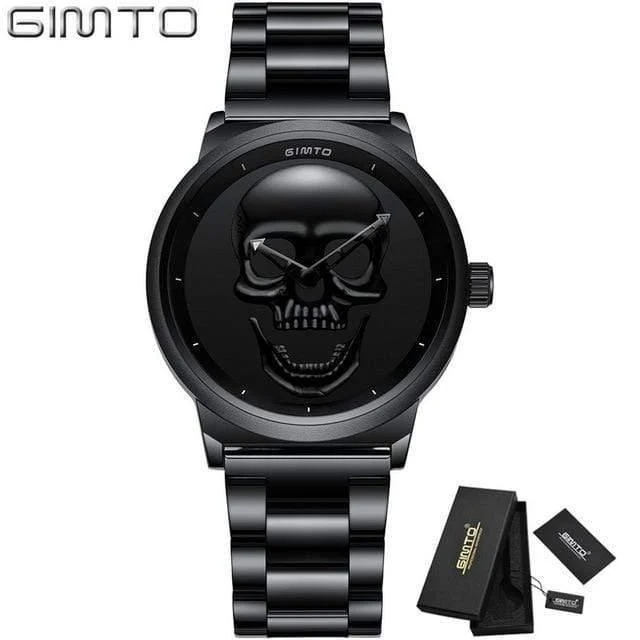 Mode Lässig Gold Liebhaber Schädel Uhr Edelstahl Einzigartige 3D Skelett Muster Frauen Männer Uhren Paar Armbanduhr