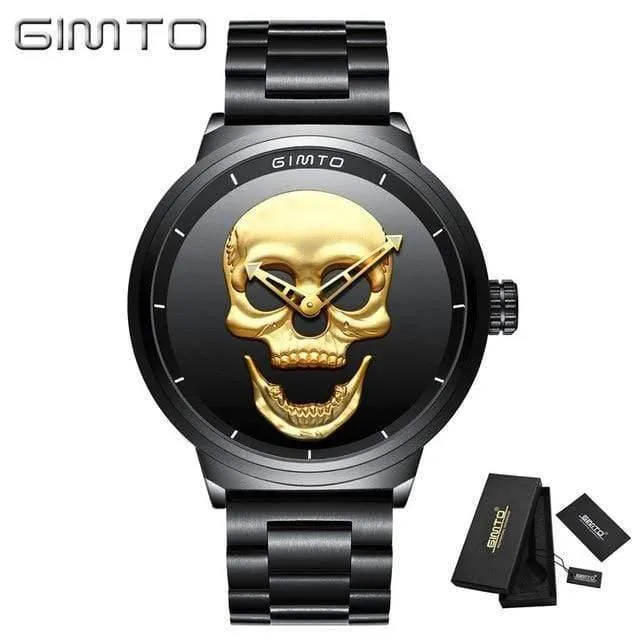Mode Lässig Gold Liebhaber Schädel Uhr Edelstahl Einzigartige 3D Skelett Muster Frauen Männer Uhren Paar Armbanduhr
