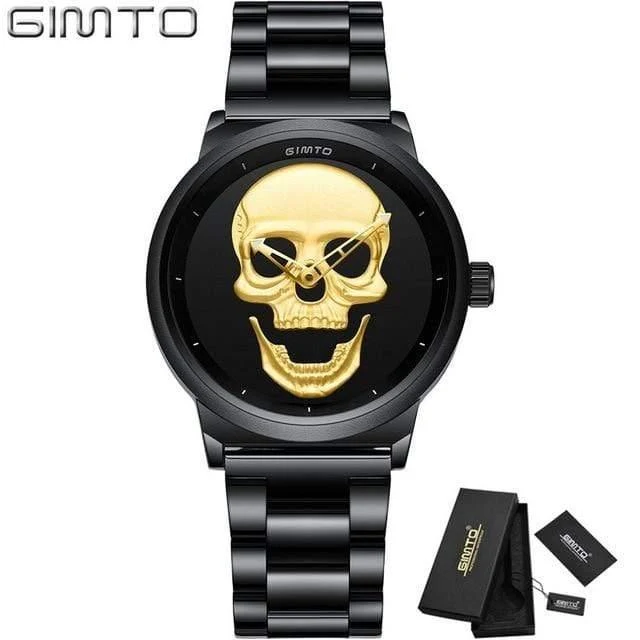 Mode Lässig Gold Liebhaber Schädel Uhr Edelstahl Einzigartige 3D Skelett Muster Frauen Männer Uhren Paar Armbanduhr
