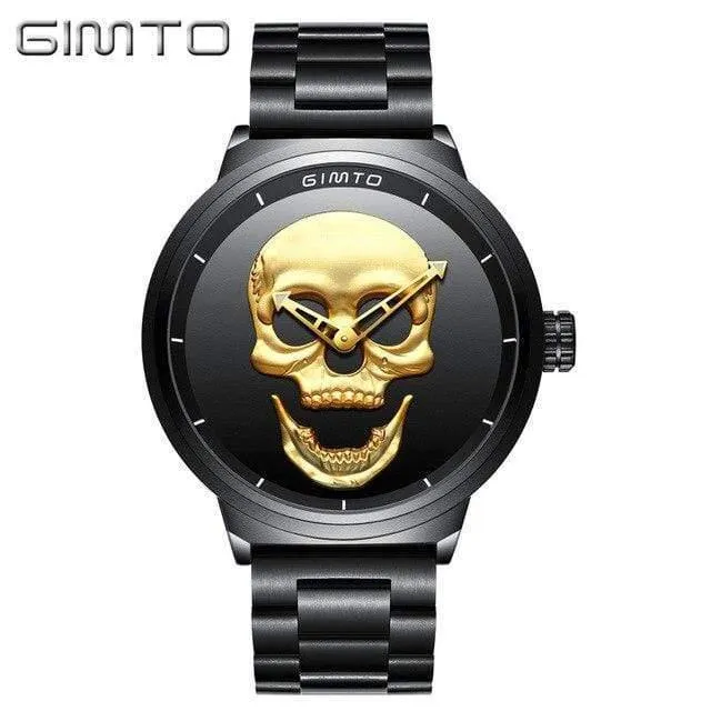 Mode Lässig Gold Liebhaber Schädel Uhr Edelstahl Einzigartige 3D Skelett Muster Frauen Männer Uhren Paar Armbanduhr