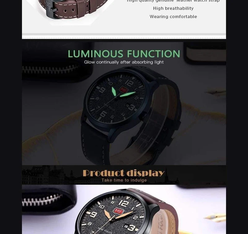 Herren Armbanduhr Quarz Armbanduhr Männer Wasserdicht Braun Lederband Mode Uhren Relogio Masculino