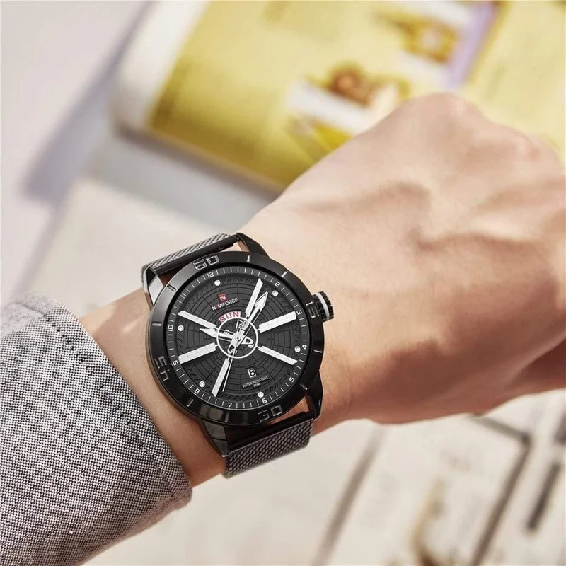 Herrenuhren Top-Marke Luxus Sportuhr Mesh Stahl Datum Woche Wasserdicht Quarzuhr für Männer Uhr Relogio Masculino
