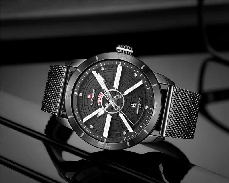 Herrenuhren Top-Marke Luxus Sportuhr Mesh Stahl Datum Woche Wasserdicht Quarzuhr für Männer Uhr Relogio Masculino