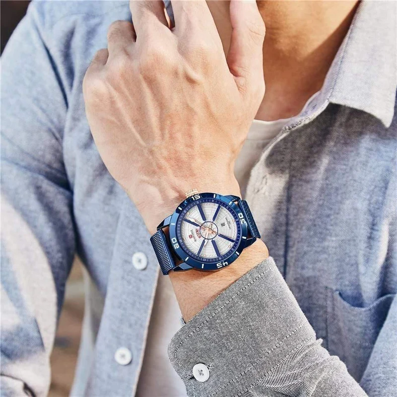 Herrenuhren Top-Marke Luxus Sportuhr Mesh Stahl Datum Woche Wasserdicht Quarzuhr für Männer Uhr Relogio Masculino