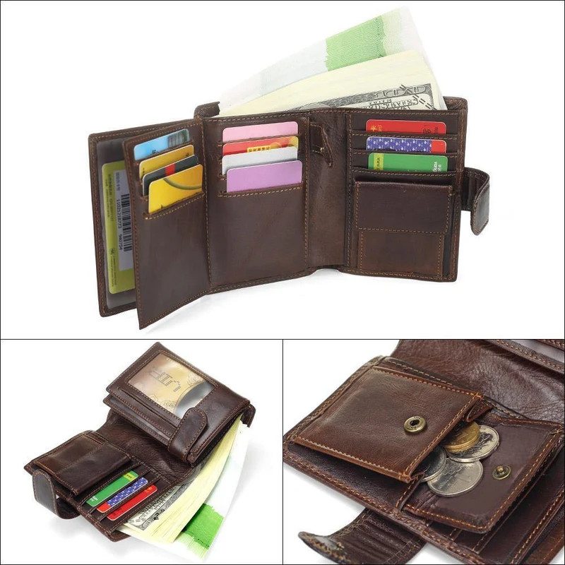Vintage Männer Brieftasche Aus Echtem Leder Kurze Brieftaschen Männlichen Multifunktionale Rindsleder Geldbörse Münzfach Führerschein Halter
