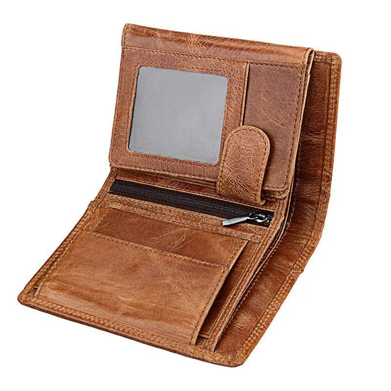 Herren-Geldbörse, weiches Echtleder, große Kapazität, Geldbörse, Vintage-Münzfach, RFID-Pinsel, Kartenhalter, vertikale Geldbörse