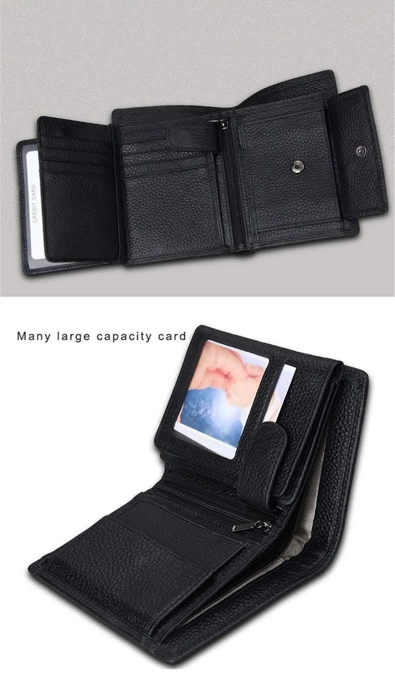 Herren-Geldbörse, weiches Echtleder, große Kapazität, Geldbörse, Vintage-Münzfach, RFID-Pinsel, Kartenhalter, vertikale Geldbörse