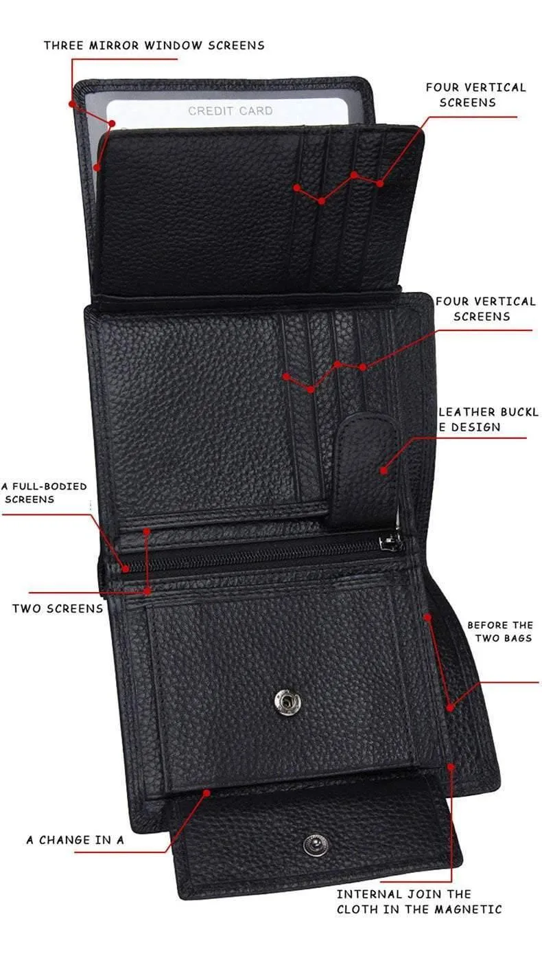 Herren-Geldbörse, weiches Echtleder, große Kapazität, Geldbörse, Vintage-Münzfach, RFID-Pinsel, Kartenhalter, vertikale Geldbörse