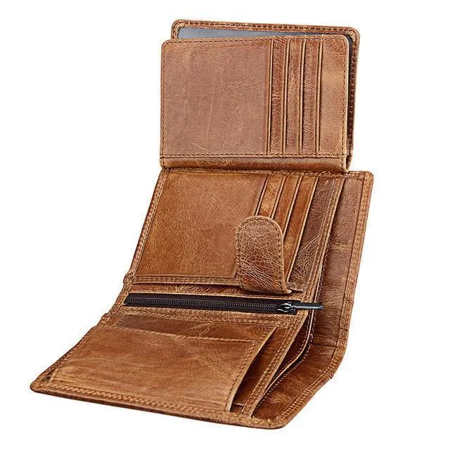 Herren-Geldbörse, weiches Echtleder, große Kapazität, Geldbörse, Vintage-Münzfach, RFID-Pinsel, Kartenhalter, vertikale Geldbörse