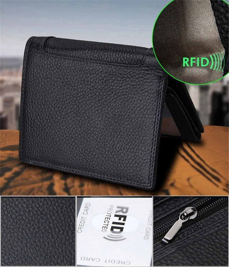 Herren-Geldbörse, weiches Echtleder, große Kapazität, Geldbörse, Vintage-Münzfach, RFID-Pinsel, Kartenhalter, vertikale Geldbörse