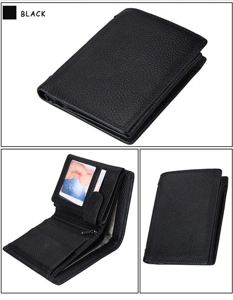 Herren-Geldbörse, weiches Echtleder, große Kapazität, Geldbörse, Vintage-Münzfach, RFID-Pinsel, Kartenhalter, vertikale Geldbörse