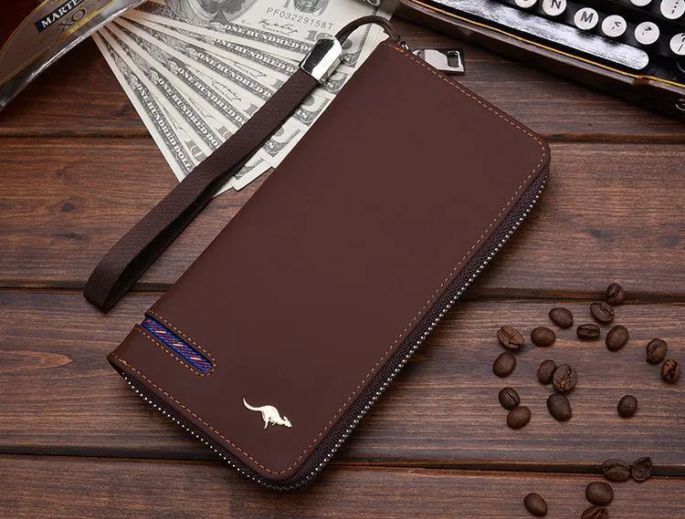 Männer Brieftaschen Berühmte Marke kangaroo Männer Lange Brieftasche Kupplung Männlichen Handschlaufe Brieftasche Große Kapazität Handytasche Kartenhalter