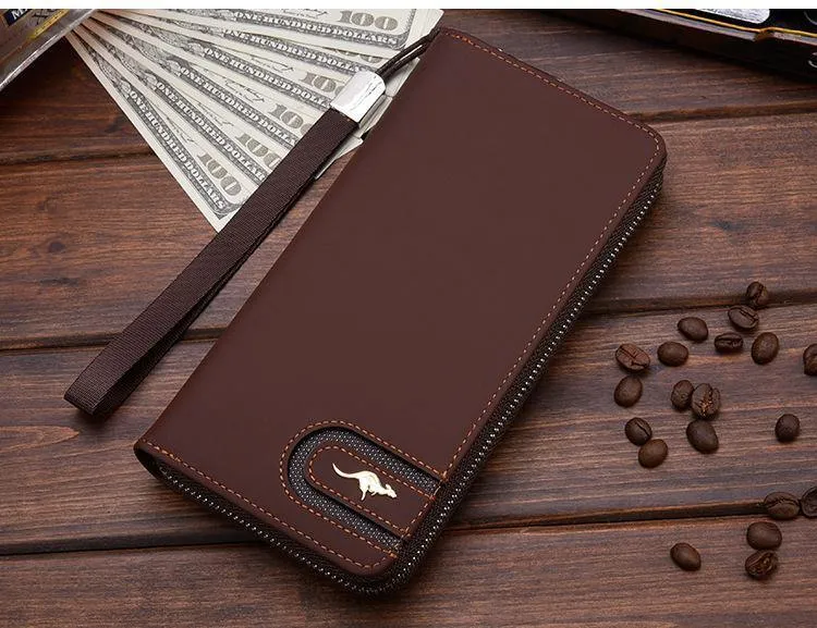 Männer Brieftaschen Berühmte Marke kangaroo Männer Lange Brieftasche Kupplung Männlichen Handschlaufe Brieftasche Große Kapazität Handytasche Kartenhalter