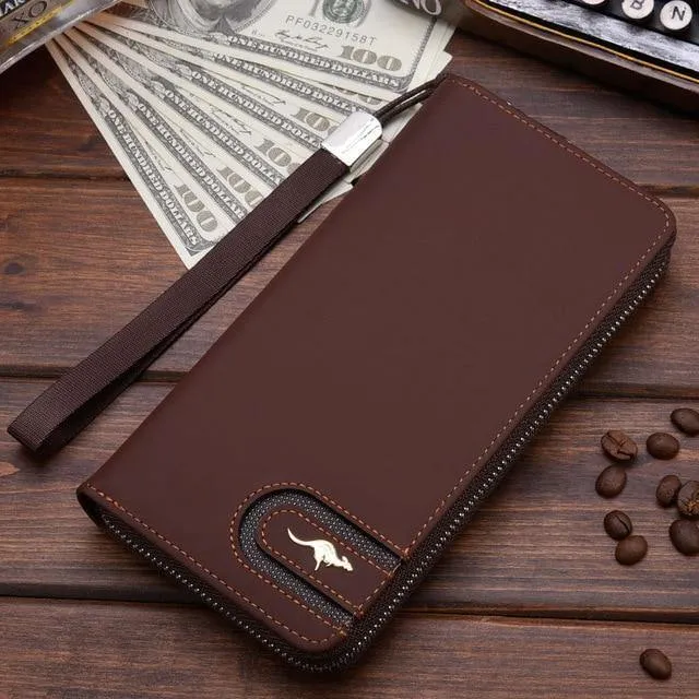 Männer Brieftaschen Berühmte Marke kangaroo Männer Lange Brieftasche Kupplung Männlichen Handschlaufe Brieftasche Große Kapazität Handytasche Kartenhalter