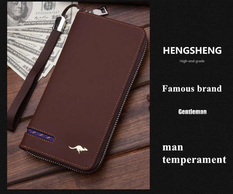 Männer Brieftaschen Berühmte Marke kangaroo Männer Lange Brieftasche Kupplung Männlichen Handschlaufe Brieftasche Große Kapazität Handytasche Kartenhalter