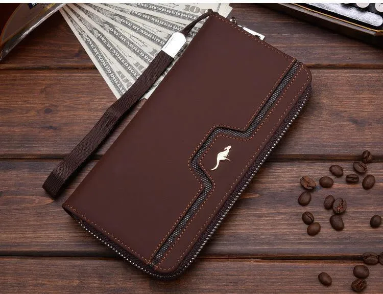 Männer Brieftaschen Berühmte Marke kangaroo Männer Lange Brieftasche Kupplung Männlichen Handschlaufe Brieftasche Große Kapazität Handytasche Kartenhalter