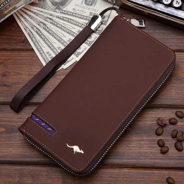 Männer Brieftaschen Berühmte Marke kangaroo Männer Lange Brieftasche Kupplung Männlichen Handschlaufe Brieftasche Große Kapazität Handytasche Kartenhalter