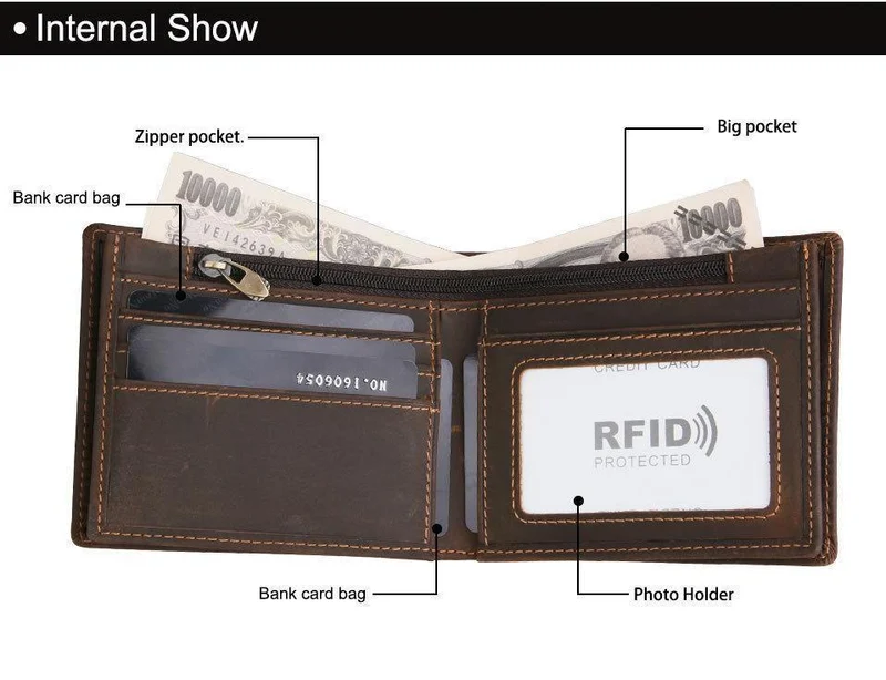 Männer Brieftaschen Vintage Kuh Echtes Leder Brieftasche Männlichen Handgemachten Custom Dollar Preis Geldbörse Kurze Brieftasche carteira