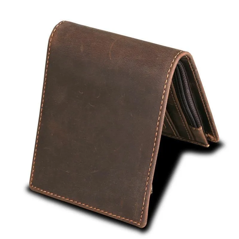 Männer Brieftaschen Vintage Kuh Echtes Leder Brieftasche Männlichen Handgemachten Custom Dollar Preis Geldbörse Kurze Brieftasche carteira