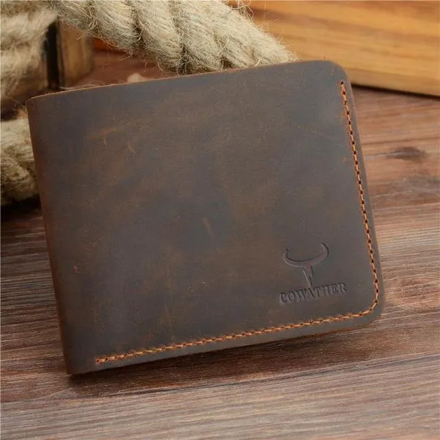 Crazy Horse Leder Herren Geldbörsen Vintage Echtleder Geldbörse für Herren Cowboy Top Leder dünn zum kostenlosen Versand