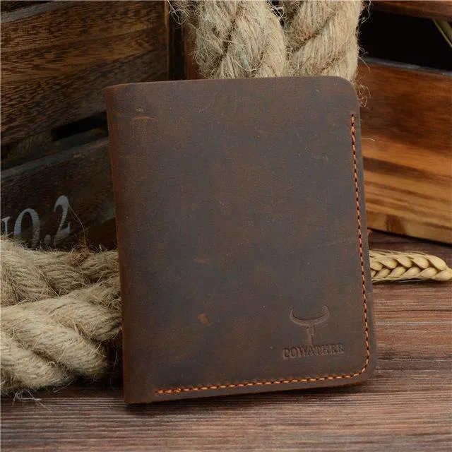 Crazy Horse Leder Herren Geldbörsen Vintage Echtleder Geldbörse für Herren Cowboy Top Leder dünn zum kostenlosen Versand