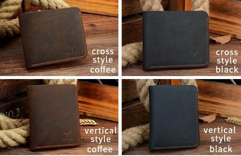 Crazy Horse Leder Herren Geldbörsen Vintage Echtleder Geldbörse für Herren Cowboy Top Leder dünn zum kostenlosen Versand