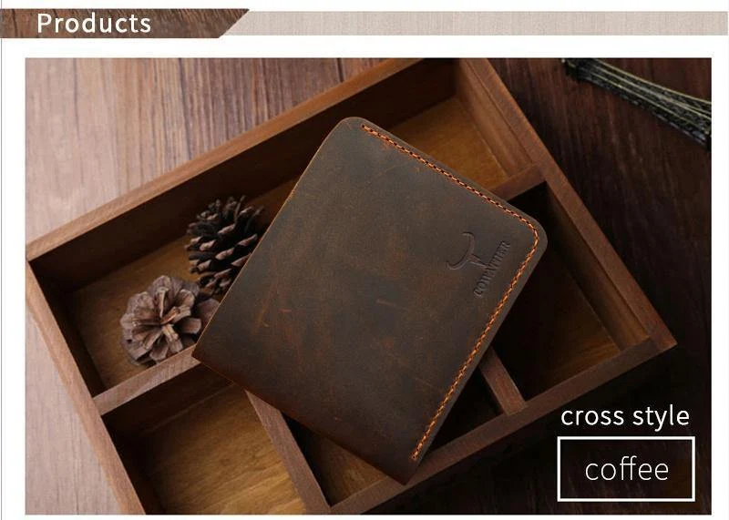 Crazy Horse Leder Herren Geldbörsen Vintage Echtleder Geldbörse für Herren Cowboy Top Leder dünn zum kostenlosen Versand