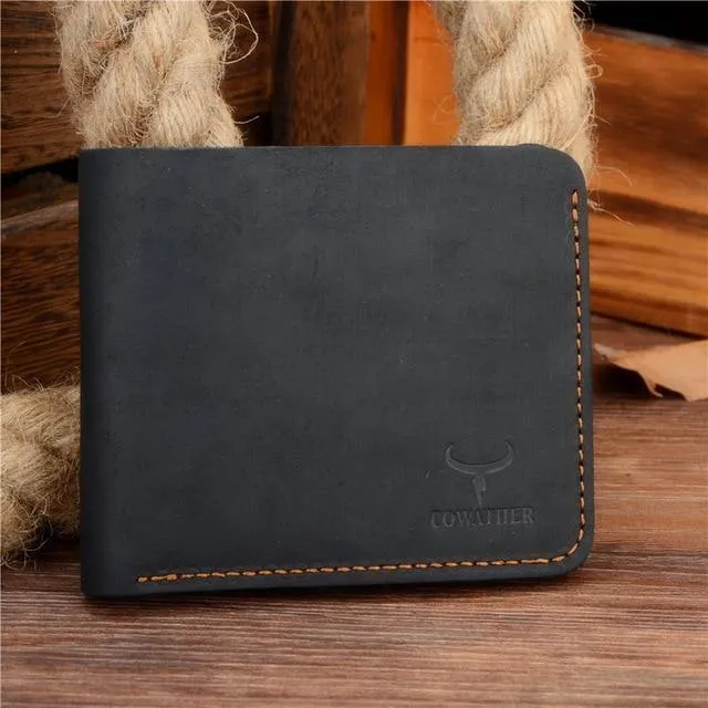 Crazy Horse Leder Herren Geldbörsen Vintage Echtleder Geldbörse für Herren Cowboy Top Leder dünn zum kostenlosen Versand