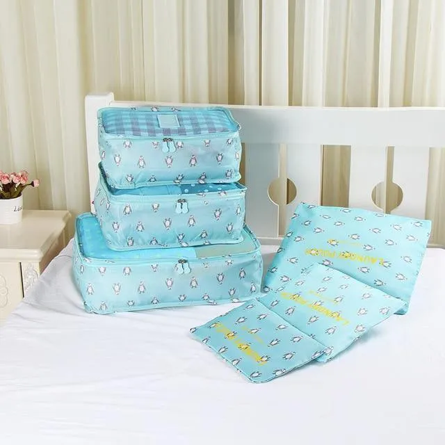 6PCS / Set Qualitäts-Oxford-Tuch-Spielraum-Ineinander greifen-Beutel im Beutel-Gepäck-Organisator-Verpackungs-Würfel-Organisator für Kleidung