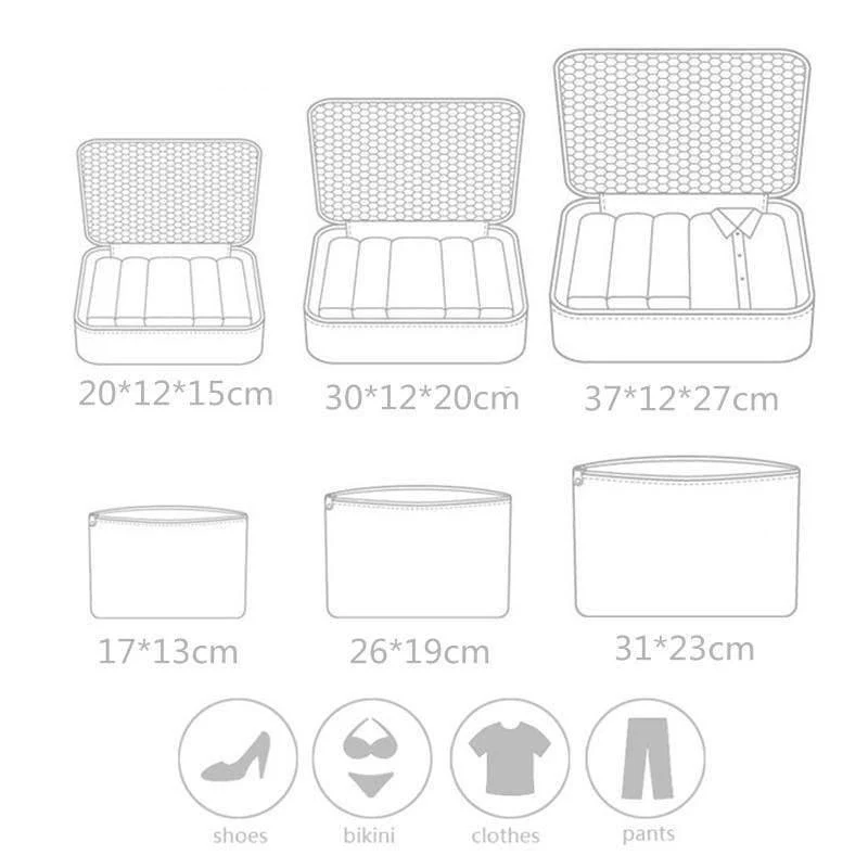 6PCS / Set Qualitäts-Oxford-Tuch-Spielraum-Ineinander greifen-Beutel im Beutel-Gepäck-Organisator-Verpackungs-Würfel-Organisator für Kleidung