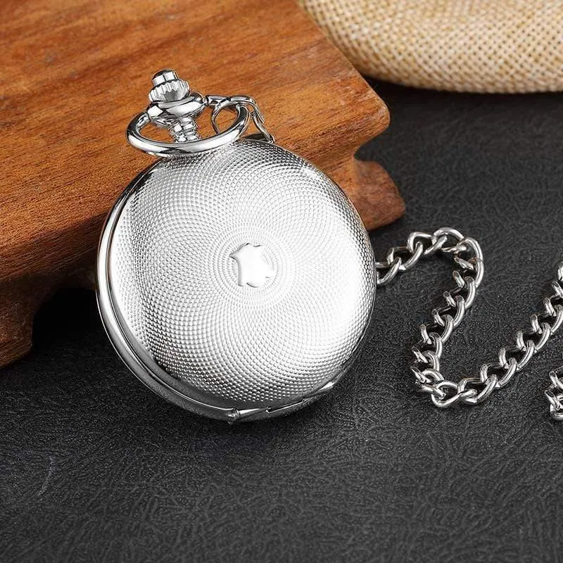 Gravierte Silbergehäuse mechanische Taschenuhr Double Flip Cover Skelett Steampunk Pendent Halskette Clock Fob Uhren