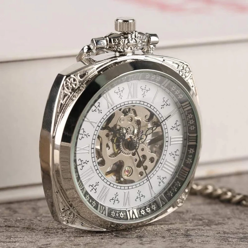 Mechanische Taschenuhr für Herren und Damen, antike Schnitzerei, kreativer Handaufzug, mechanische Uhren