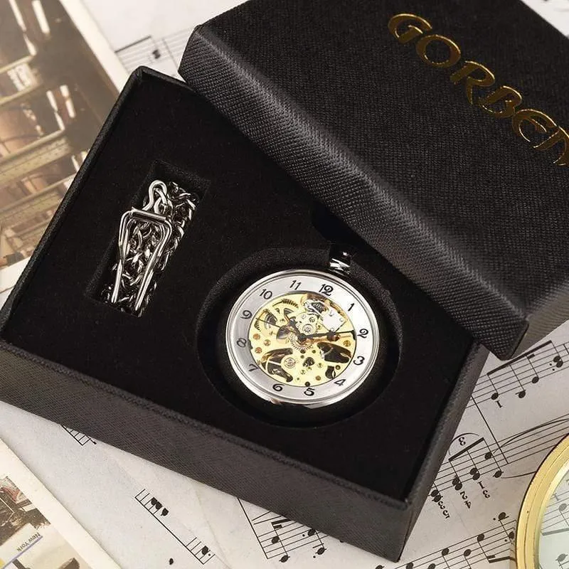Retro Silber Skelett transparent mechanische Taschenuhr für Männer Frauen FOB Kette Handaufzug voller Stahl Taschenuhr