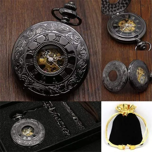 Mechanische Taschenuhr Set Luxus Pendelleuchte für Herren Herren mit Pocket & Halskette Chain Pouch Bag