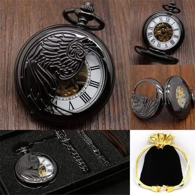 Mechanische Taschenuhr Set Luxus Pendelleuchte für Herren Herren mit Pocket & Halskette Chain Pouch Bag
