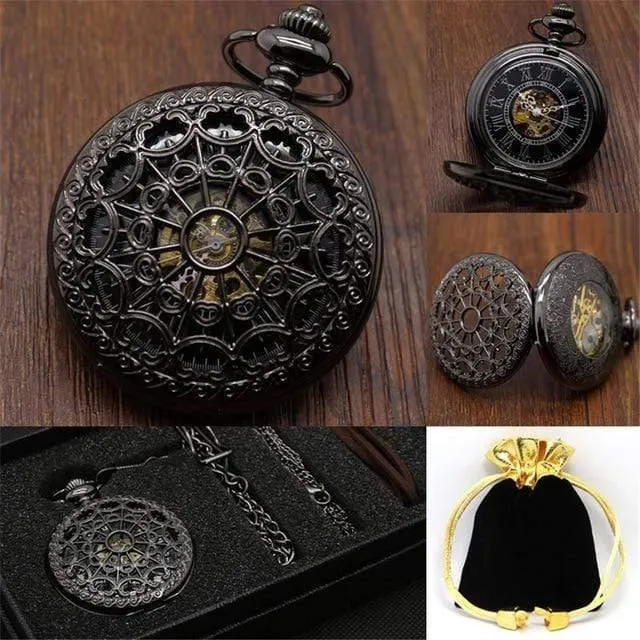 Mechanische Taschenuhr Set Luxus Pendelleuchte für Herren Herren mit Pocket & Halskette Chain Pouch Bag