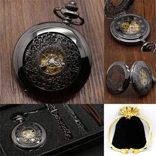 Mechanische Taschenuhr Set Luxus Pendelleuchte für Herren Herren mit Pocket & Halskette Chain Pouch Bag