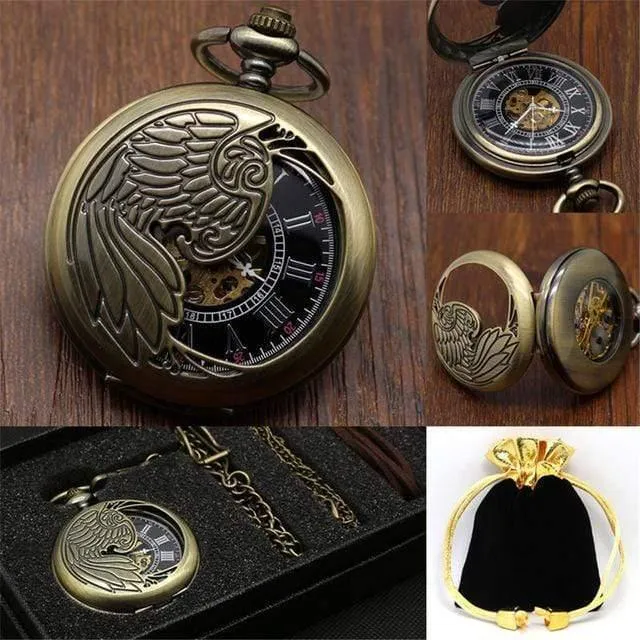 Mechanische Taschenuhr Set Luxus Pendelleuchte für Herren Herren mit Pocket & Halskette Chain Pouch Bag