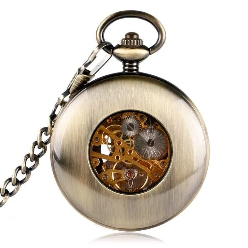 Holz Kreis Skelett Taschenuhr Männer Frauen Unisex mechanische Handaufzug römische Ziffern Halskette Geschenk P2012C
