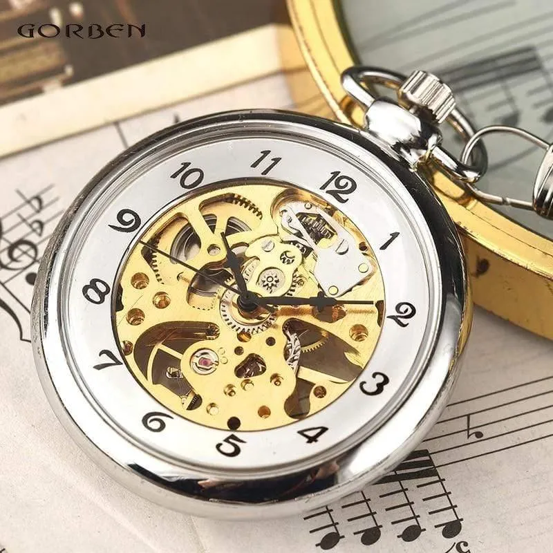 Taschenuhren mit Handaufzug, Vollstahl, modisch, einzigartiges Skelett, transparent, mechanische Taschenuhr, Anhängerkette