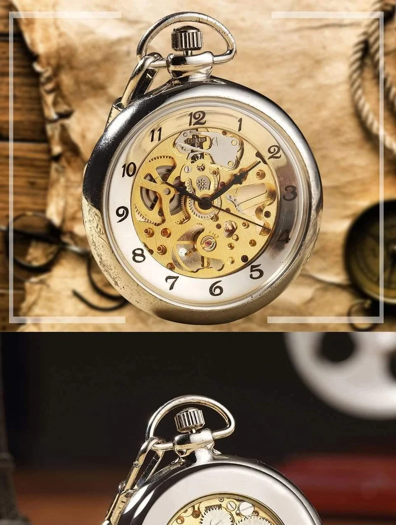 Taschenuhren mit Handaufzug, Vollstahl, modisch, einzigartiges Skelett, transparent, mechanische Taschenuhr, Anhängerkette