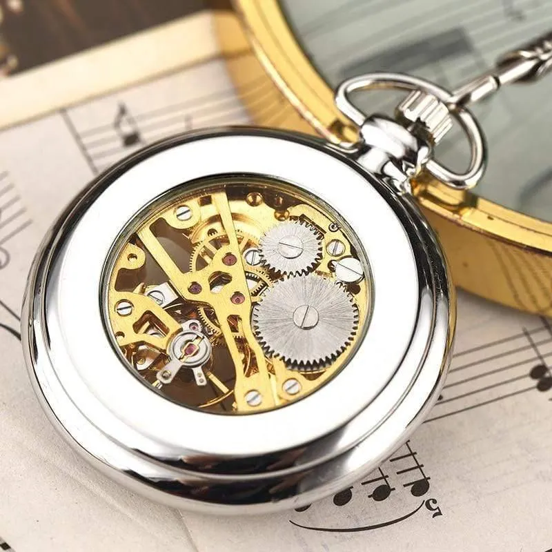 Taschenuhren mit Handaufzug, Vollstahl, modisch, einzigartiges Skelett, transparent, mechanische Taschenuhr, Anhängerkette